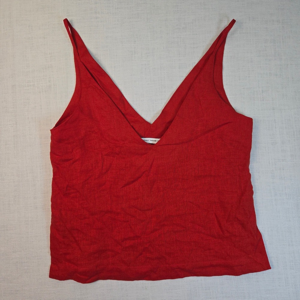 Lenny Niemeyer Linen Red Camisole V Neck Top Small Womens Red Spaghetti Strap To